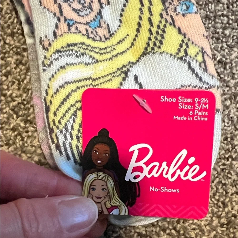 BNWT Barbie Girls’ No-Show Socks (size S/M; for shoe size 9-2 1/2) 6-pair set